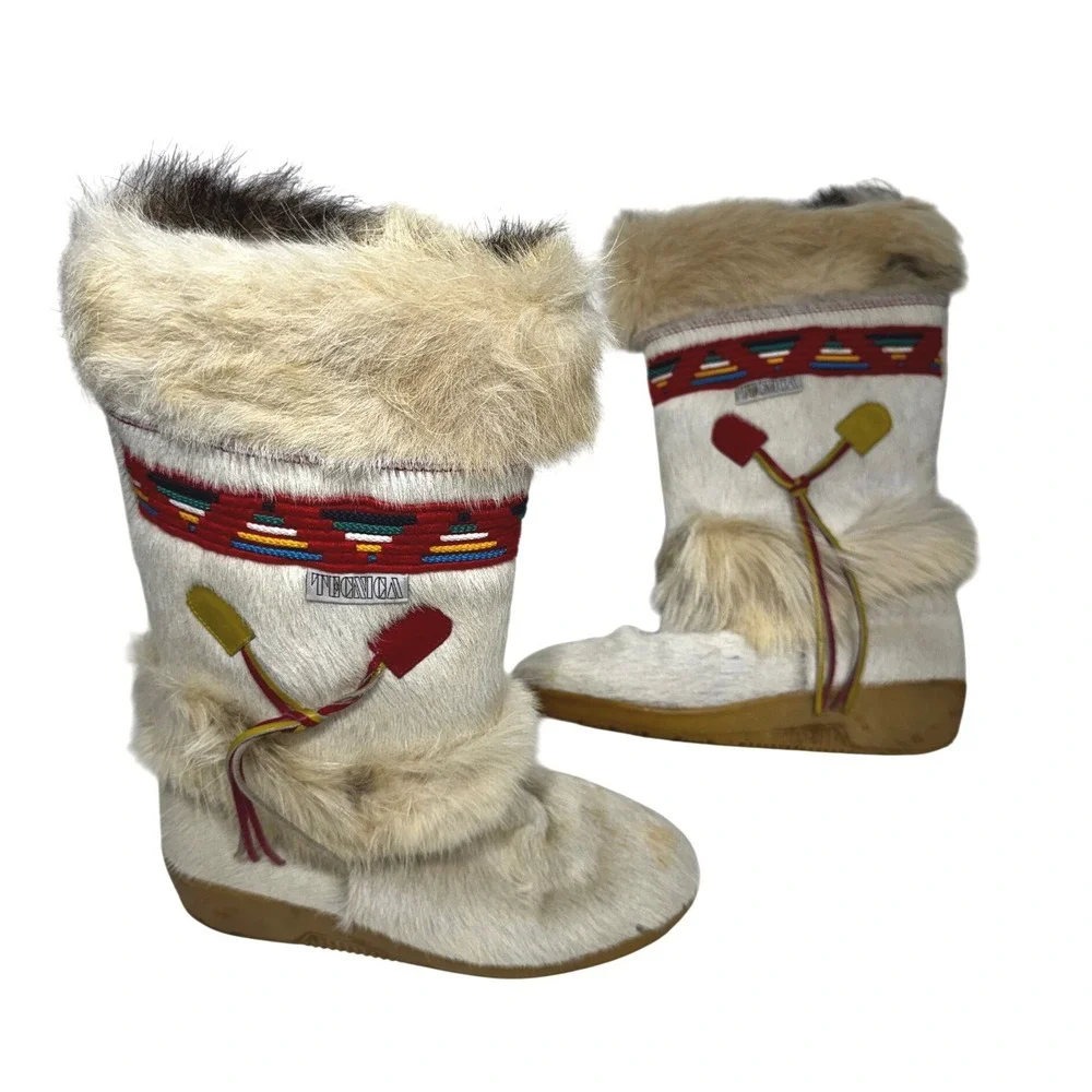 Tecnica Vintage Goat Hair Fur Moon Boots Made in Italy Cream IT 38 US 7-7.5‎